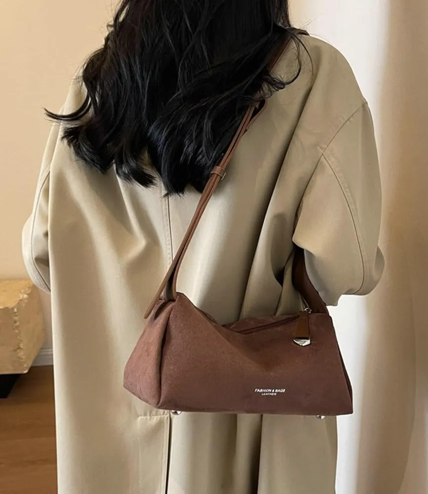 Women's Retro Shoulder Bag Totes Handbag Suede Bucket Underarm Purse Satchel Travel Winter Fall 2024