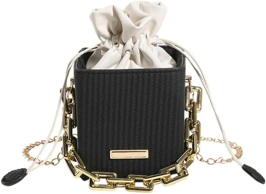 Womens Trendy Shoulder Crossbody Bag PU Leather Y2k Bucket Purse Mini Totes Woven Handbag Satchel