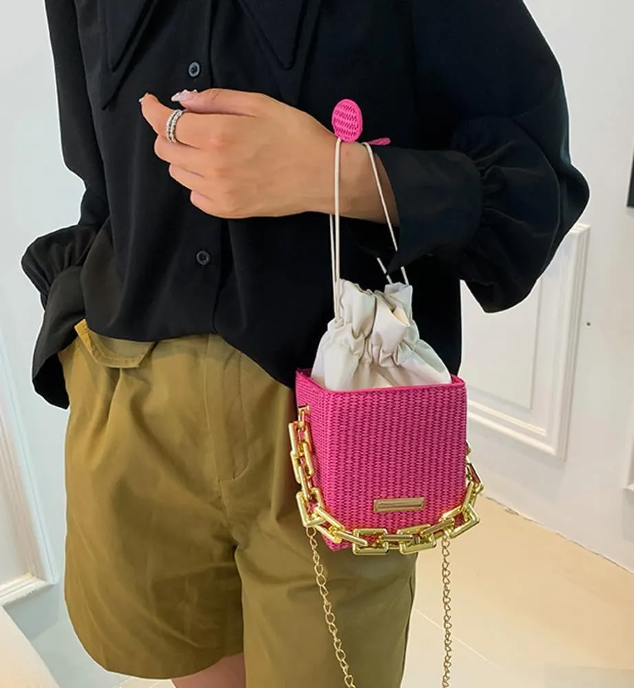 Womens Trendy Shoulder Crossbody Bag PU Leather Y2k Bucket Purse Mini Totes Woven Handbag Satchel