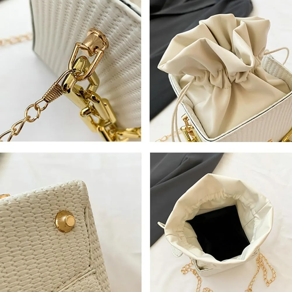 Womens Trendy Shoulder Crossbody Bag PU Leather Y2k Bucket Purse Mini Totes Woven Handbag Satchel