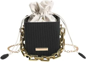 Womens Trendy Shoulder Crossbody Bag PU Leather Y2k Bucket Purse Mini Totes Woven Handbag Satchel