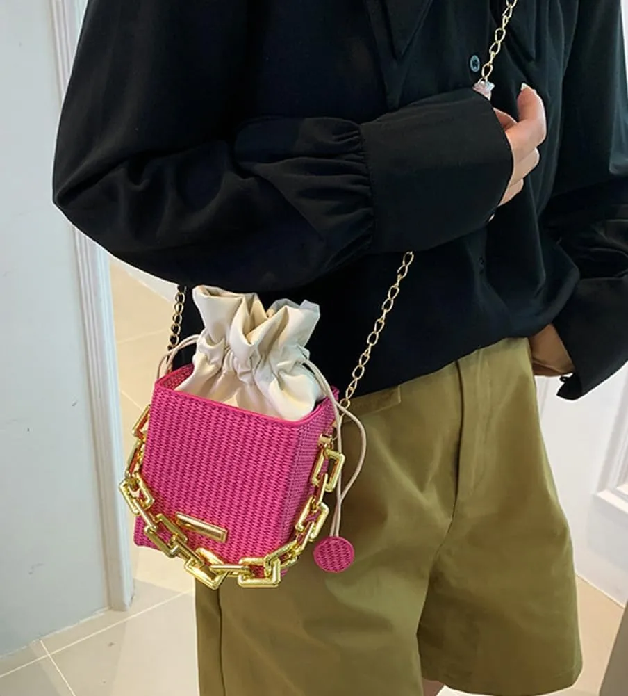Womens Trendy Shoulder Crossbody Bag PU Leather Y2k Bucket Purse Mini Totes Woven Handbag Satchel
