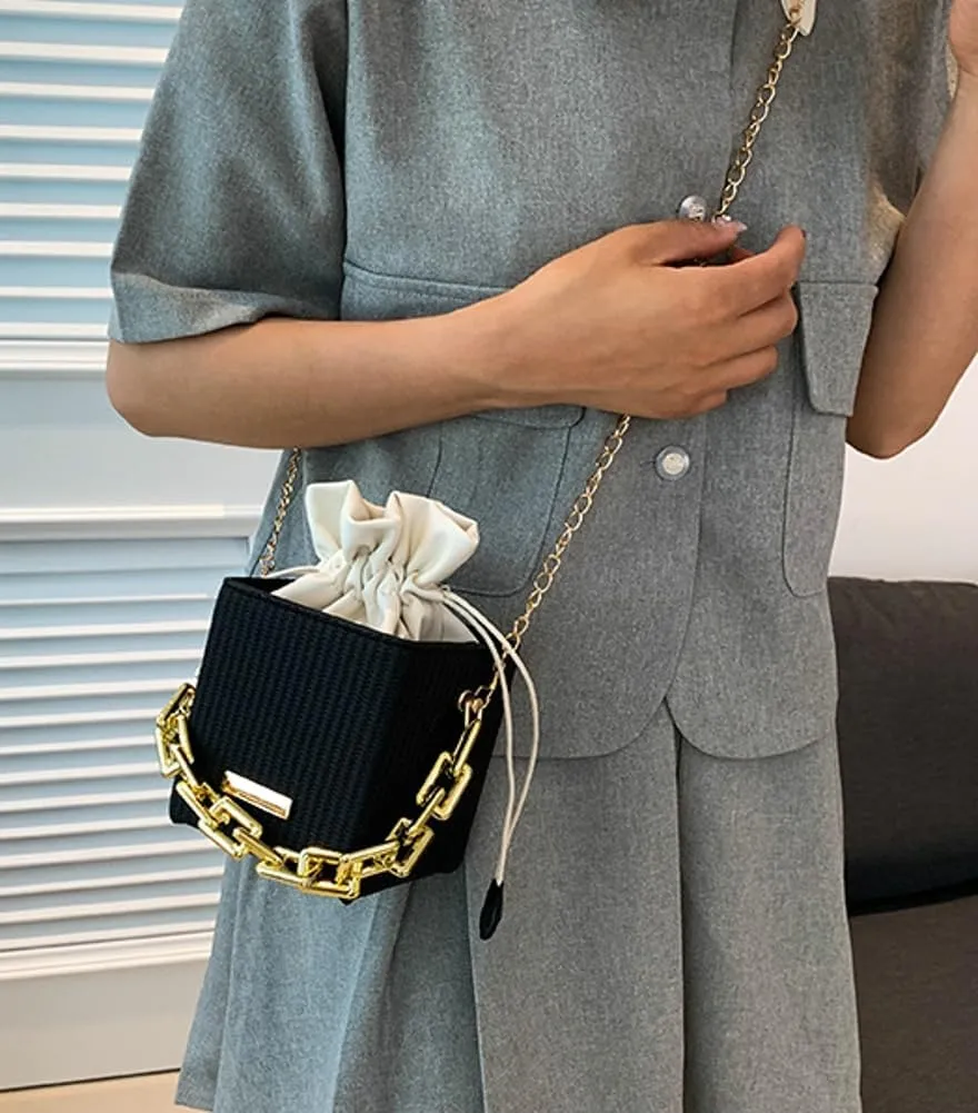 Womens Trendy Shoulder Crossbody Bag PU Leather Y2k Bucket Purse Mini Totes Woven Handbag Satchel