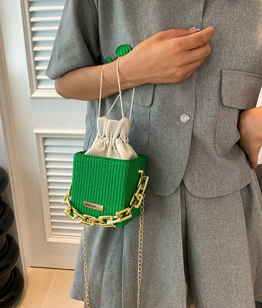 Womens Trendy Shoulder Crossbody Bag PU Leather Y2k Bucket Purse Mini Totes Woven Handbag Satchel