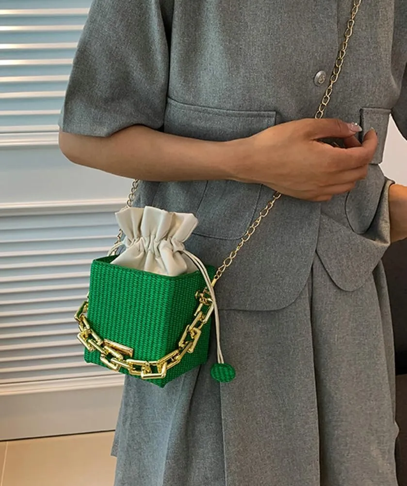 Womens Trendy Shoulder Crossbody Bag PU Leather Y2k Bucket Purse Mini Totes Woven Handbag Satchel
