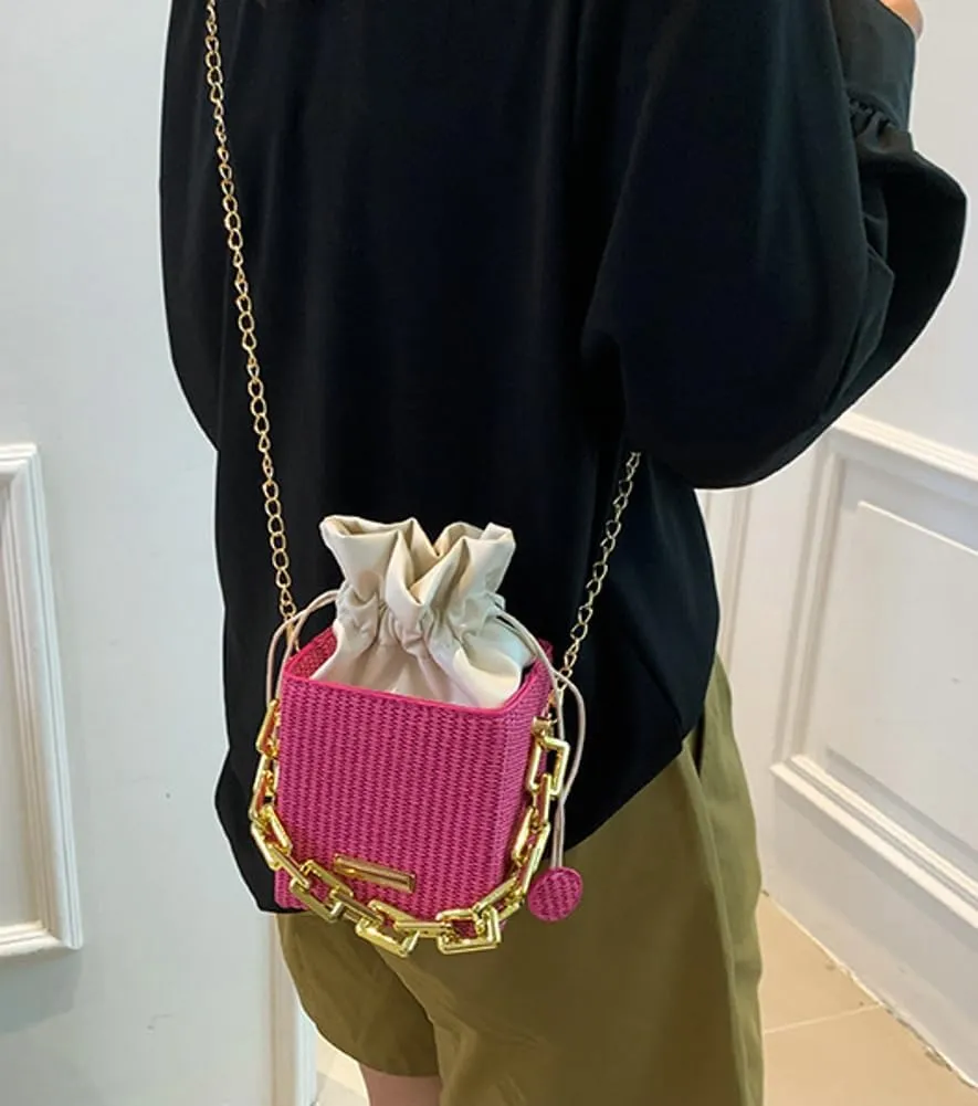 Womens Trendy Shoulder Crossbody Bag PU Leather Y2k Bucket Purse Mini Totes Woven Handbag Satchel