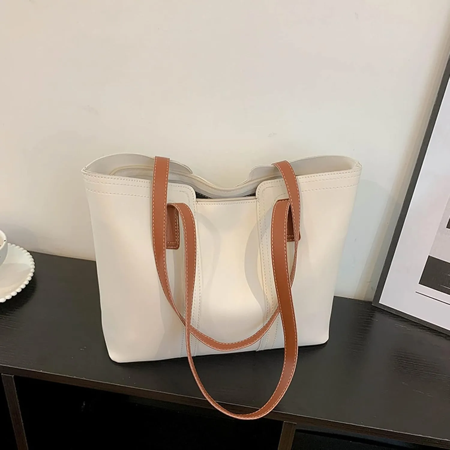 Women's Trendy Tote Bags Roomy Multiple Pockets Bag Ladies Crossbody Purse Trendy Waterproof Cross Body Bag(White)