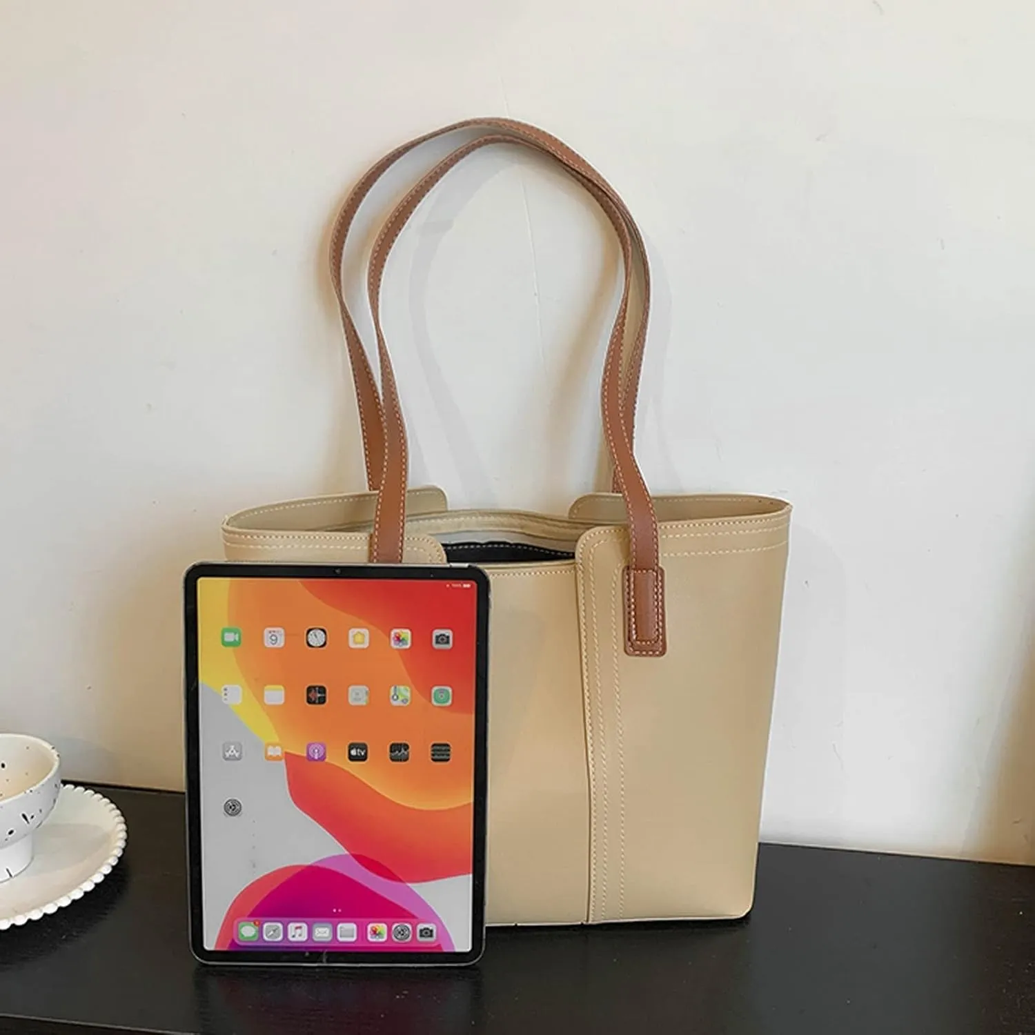 Women's Trendy Tote Bags Roomy Multiple Pockets Bag Ladies Crossbody Purse Trendy Waterproof Cross Body Bag(White)