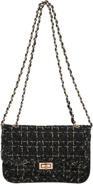 Women's Tweed Purses and Handbag PU Leather Woolen Chain Satchel Shoulder Bags Totes Crossbody Underarm Bag Clutch