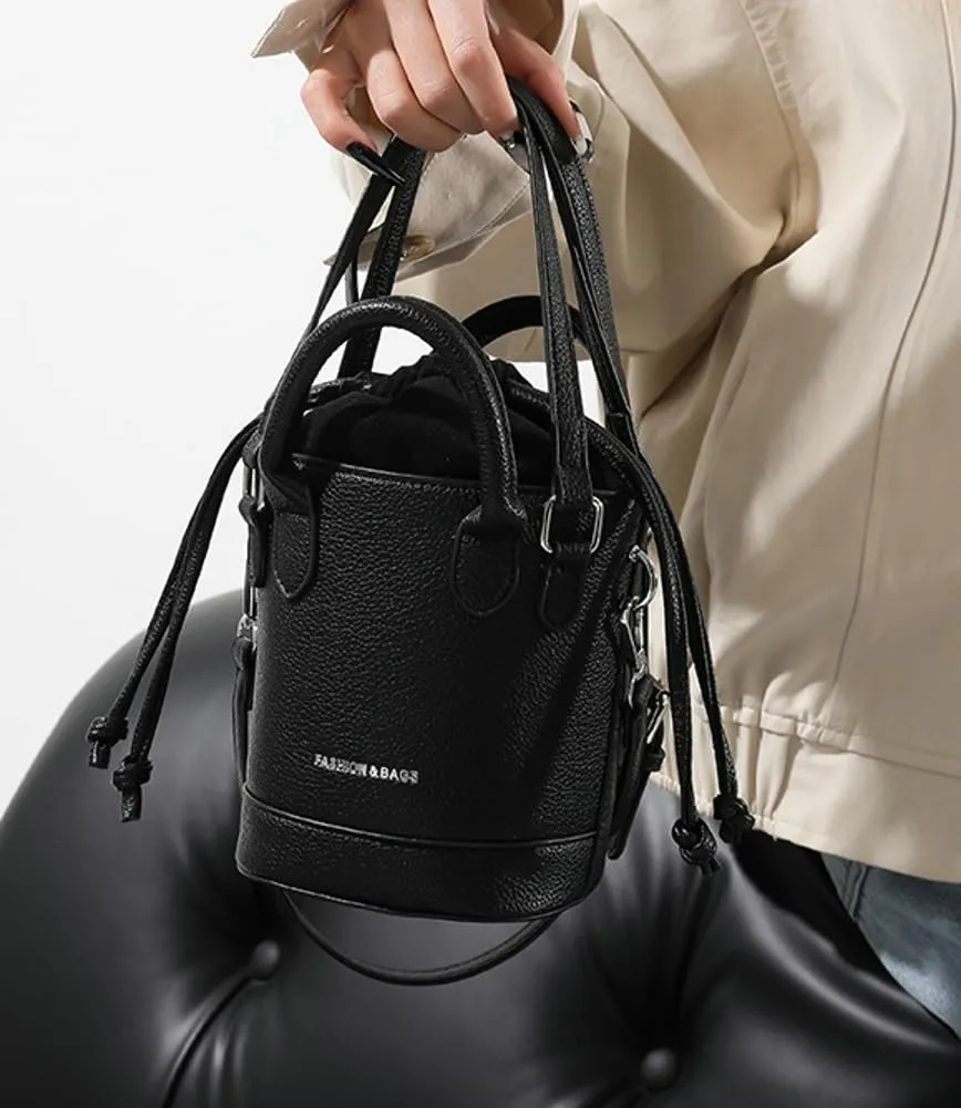 Women's Vegan Leather Handbag Crossbody Shouler Bag Bucket Totes Small Purse Y2k Satchel with Drawstring