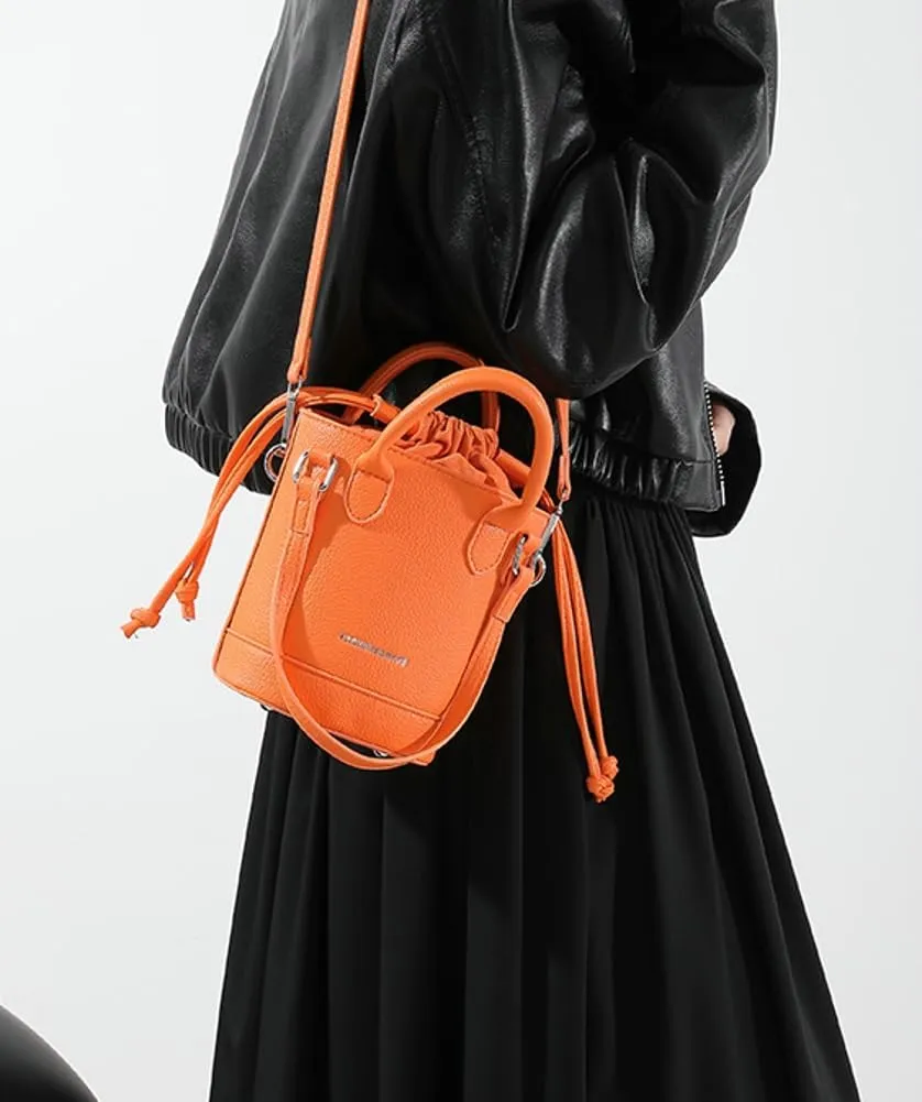 Women's Vegan Leather Handbag Crossbody Shouler Bag Bucket Totes Small Purse Y2k Satchel with Drawstring