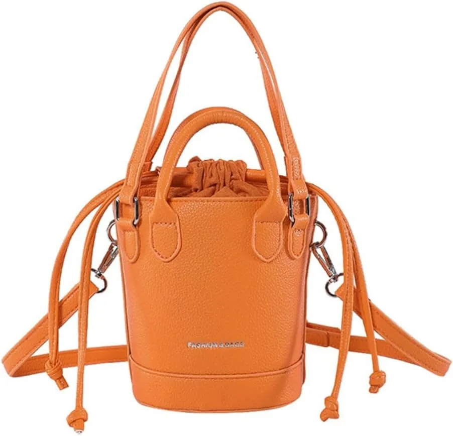 Women's Vegan Leather Handbag Crossbody Shouler Bag Bucket Totes Small Purse Y2k Satchel with Drawstring