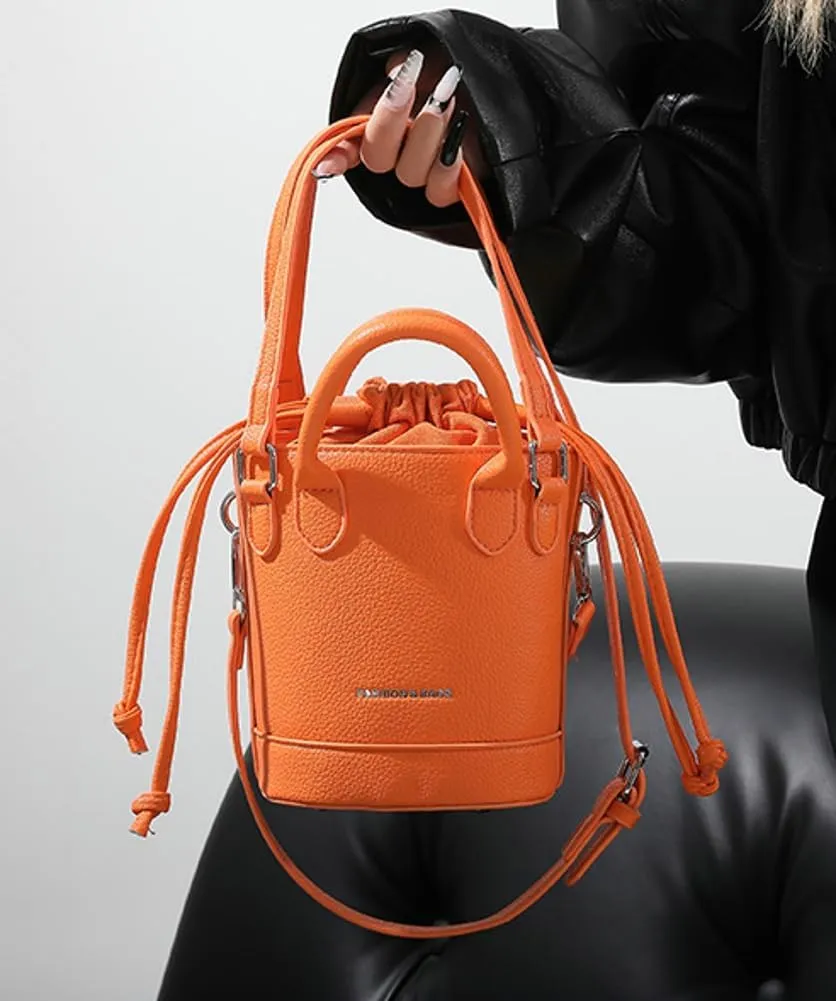 Women's Vegan Leather Handbag Crossbody Shouler Bag Bucket Totes Small Purse Y2k Satchel with Drawstring