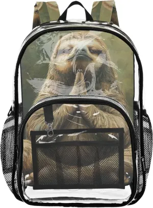 Yoga Sloth Funny Clear Bag for Women Travel Boys Backpacks for Girls Plastic See through Bookbag