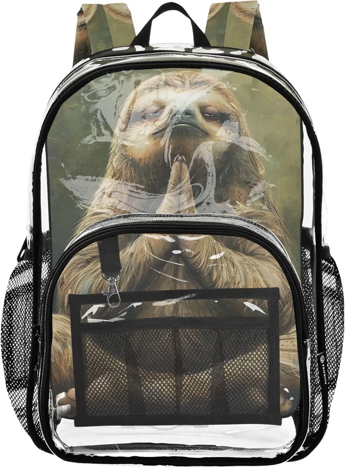 Yoga Sloth Funny Clear Bag for Women Travel Boys Backpacks for Girls Plastic See through Bookbag