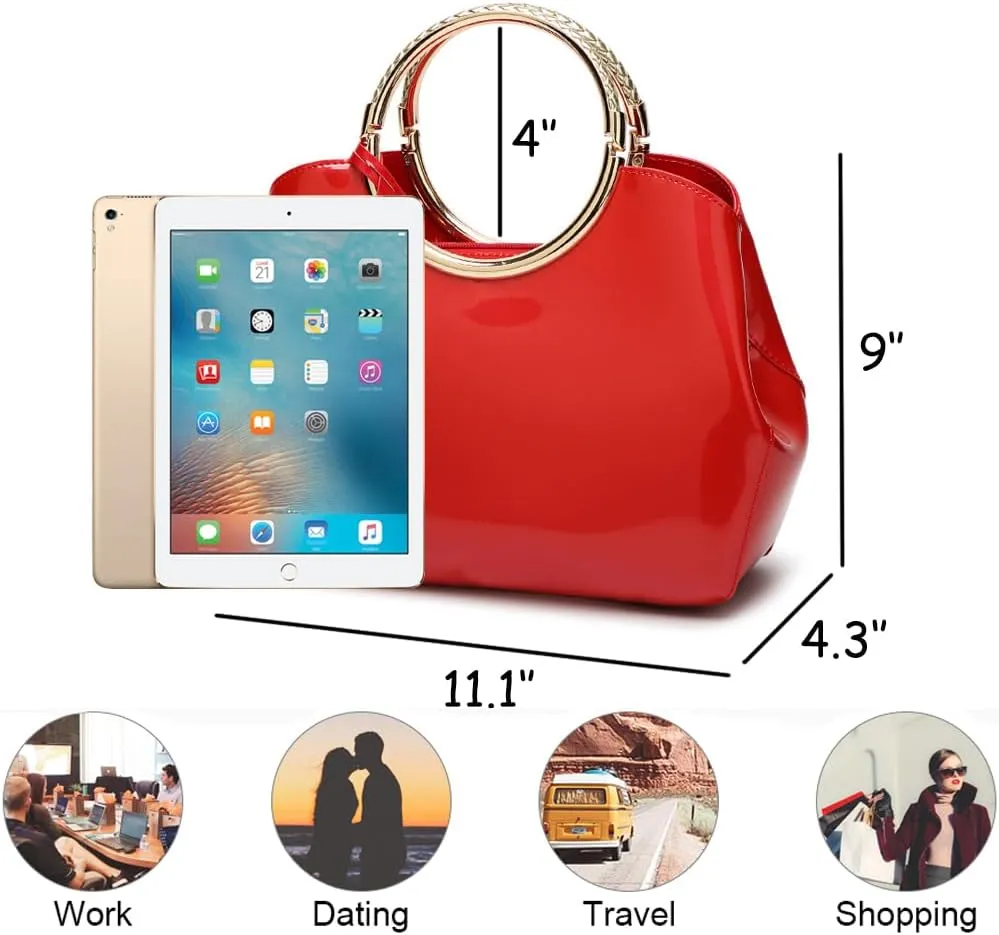 ZiMing Women Tote Bag Patent Leather Totes Top Handle Purse Satchel Shoulder Bag Ladies Gorgeous Evening Bags